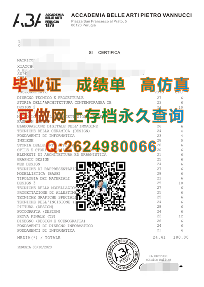 意大利，佩鲁贾美术学院成绩单.png